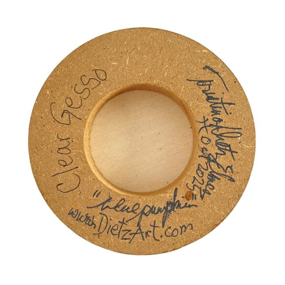 Blue Pumpkin Original Acrylic Painting on Wood Round 4in Desk or Wall Art - Picture 4 of 6